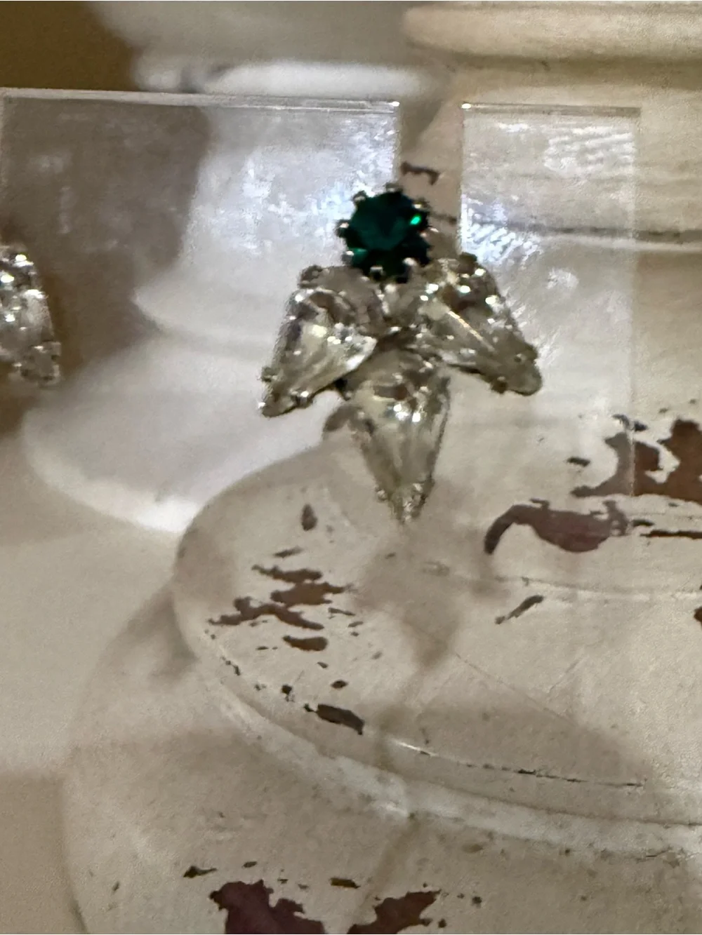 Silver Toned Pronged Studs With Emerald Accent